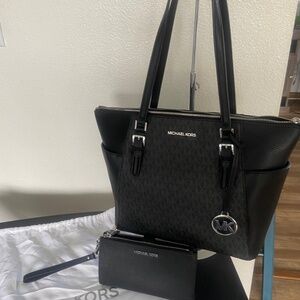 Michael, Kors, black, small tote, and wallet set